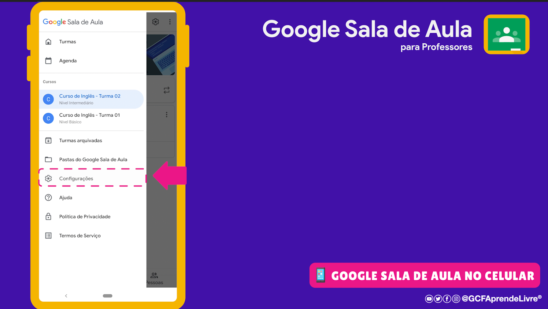 como configurar o Google Sala de Aula no celular 2